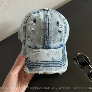 扎染~牛仔软顶棒球帽子男女2025春夏新款小众设计磨口毛边鸭舌帽