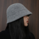 简约百搭 竖条羊毛直筒渔夫帽子女秋冬季 保暖针织盆帽遮脸水桶帽