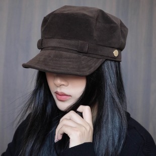 2025秋冬复古海军风麂皮绒报童帽女百搭画家帽高级感英伦平顶帽子