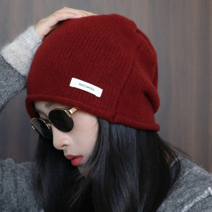 100%羊毛冷帽大头围堆堆帽女秋冬加厚护耳保暖防寒帽显脸小毛线帽