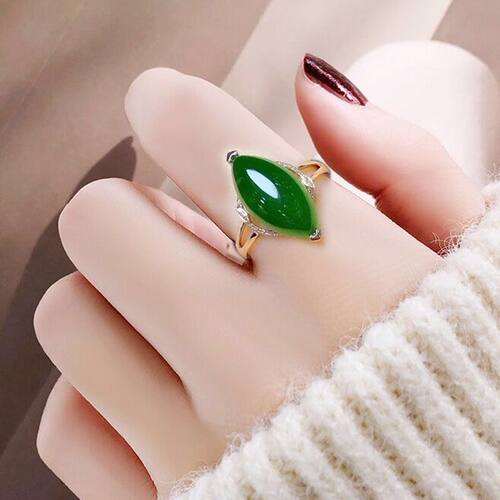 绿色玛瑙玉石活扣戒指女复古时尚