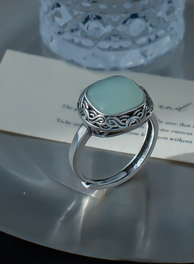民族风戒指女绿玉髓女复古和田玉