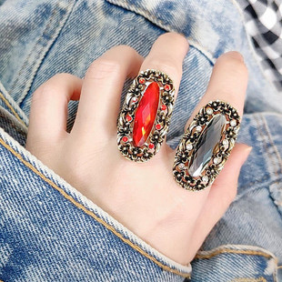 个性潮酷红色宝石夸张食指戒指女小众设计轻奢高级感新款爆款开口