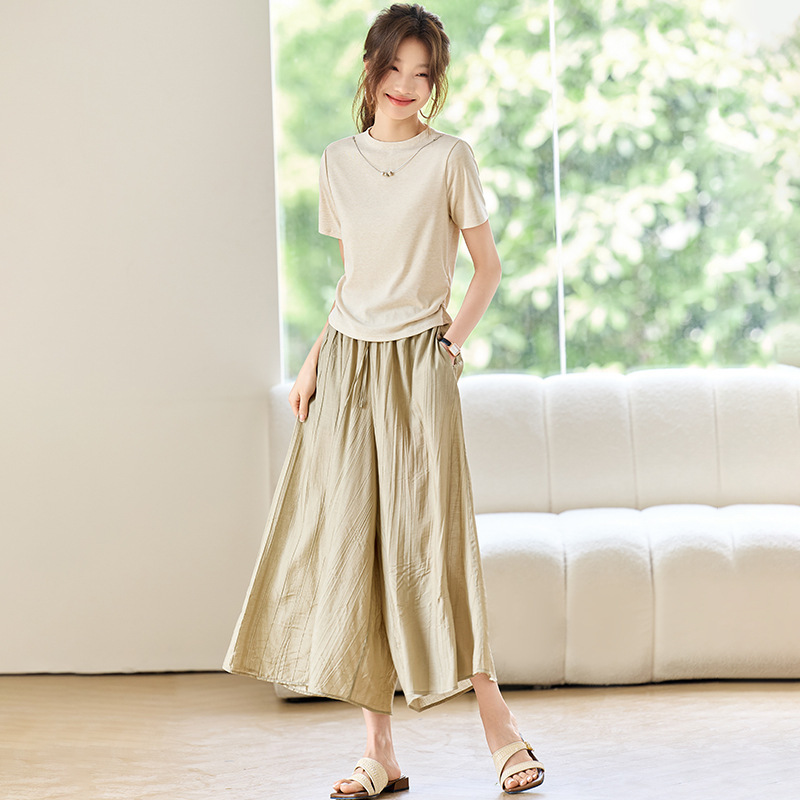 女装套装2025超火夏装一整套韩系宽松轻奢高级感40减龄穿搭阔腿裤
