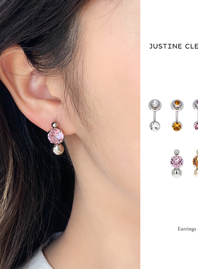 Justine Clenquet耳环镀金法式设计小众饰品水钻耳饰