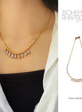 法国Bohemian Rhapsodie白色拉长是月光石项链欧美水滴型吊坠