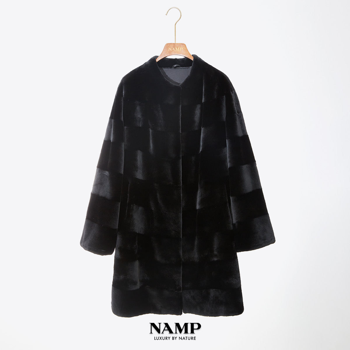 NAMP圆领高奢长袖时尚休闲长款ZHL3509 天鹅绒貂绒皮草外套女