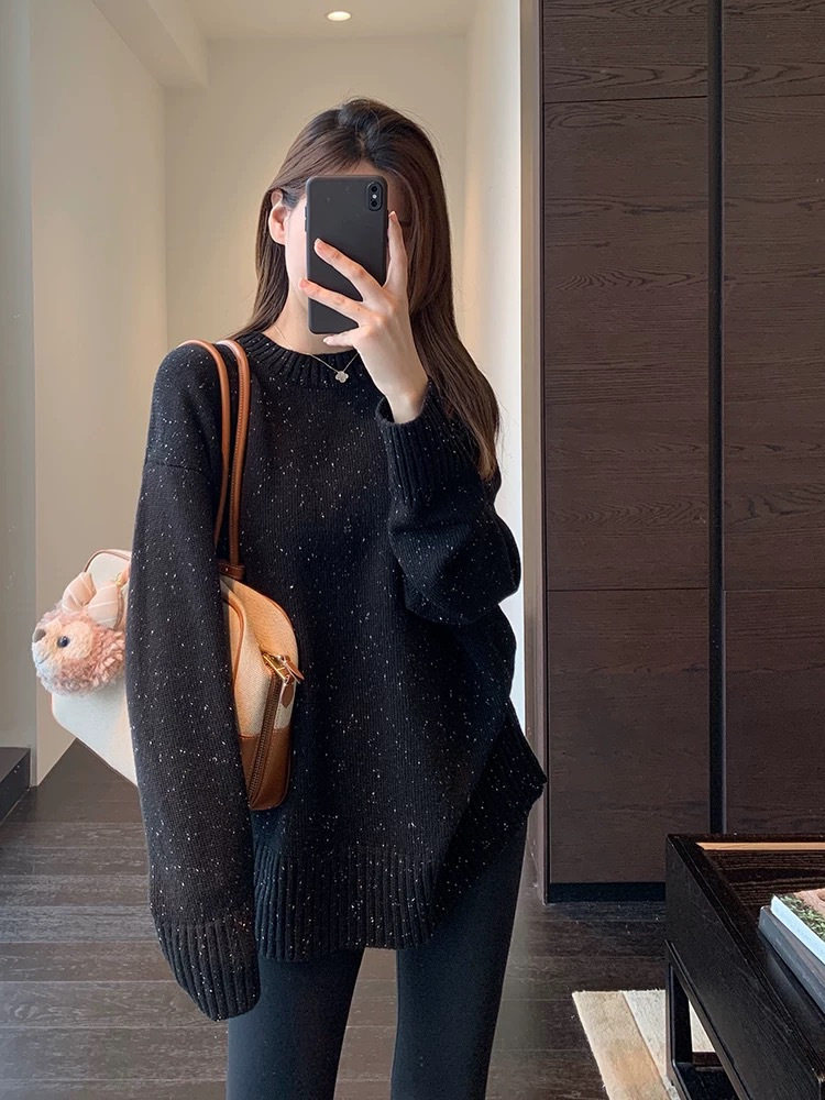 品牌同款宽松女装羊毛点子纱璀璨毛衣