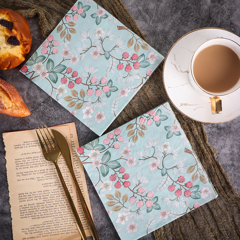 新款花草彩色印花餐巾纸 纸巾 面巾纸 婚庆摆台纯木浆纸20张