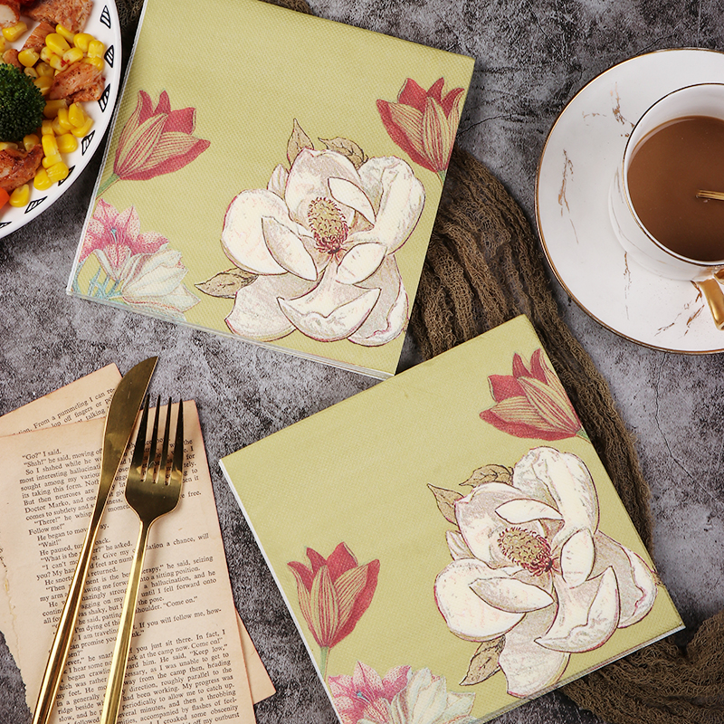 印花餐巾纸森林系彩色纸巾 酒店西餐厅摆台装饰酒杯花纸20张