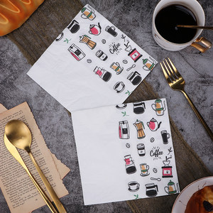 咖啡豆彩色印花餐巾纸咖啡厅西餐厅下午茶彩色纯木浆家用纸巾