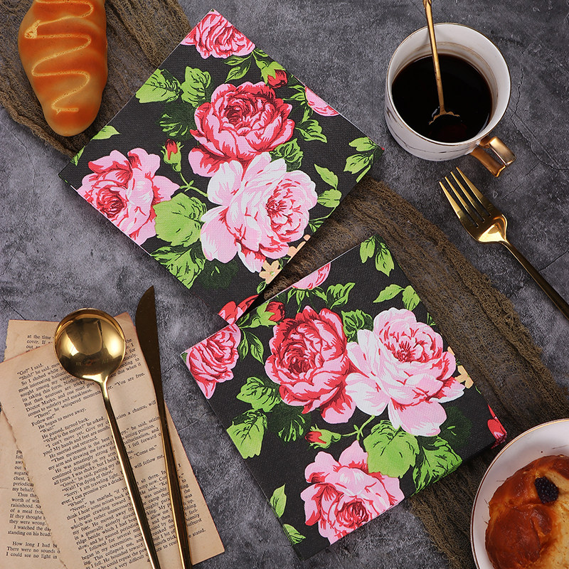 黑色玫瑰彩色印花纸巾 餐巾纸 森林系婚礼派对 蝶骨巴特用纸20张,居家布艺,餐巾,淘宝优惠券,粉丝福利购,淘宝优惠卷