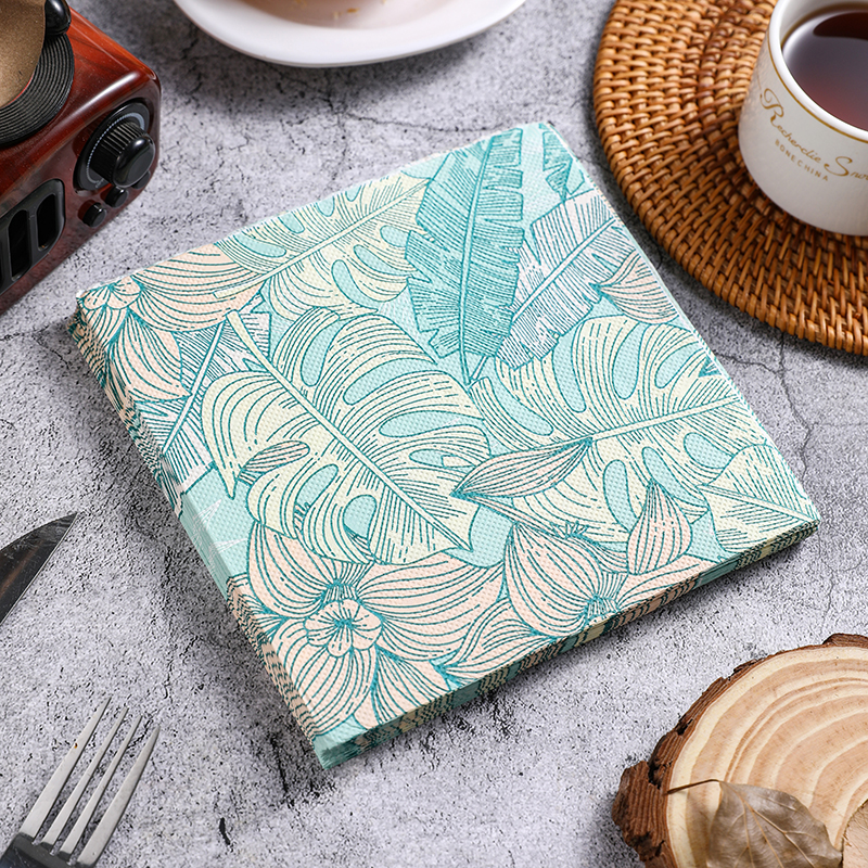 新款绿色ins风叶彩色餐巾纸 印花纸巾 西餐厅酒店咖啡厅纯木浆纸