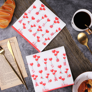 新款爱心印花餐巾纸 彩色纸巾 蝶骨巴特手工DIY材料用纸 婚庆纸巾