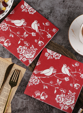 红色中国风彩色餐巾纸 印花纸巾 婚庆酒店纯木浆用纸20张喜鹊