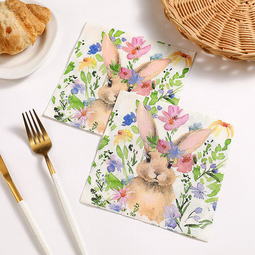 Happy Easter复活节兔子 彩色餐巾纸 印花纸巾 环保派对用纸