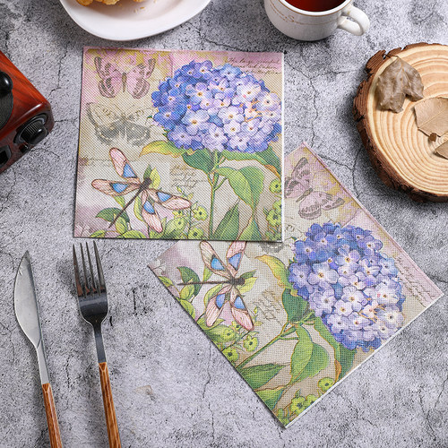 新款绣球花彩色餐巾纸 印花纸巾 西餐厅酒店咖啡厅纯木浆纸20张