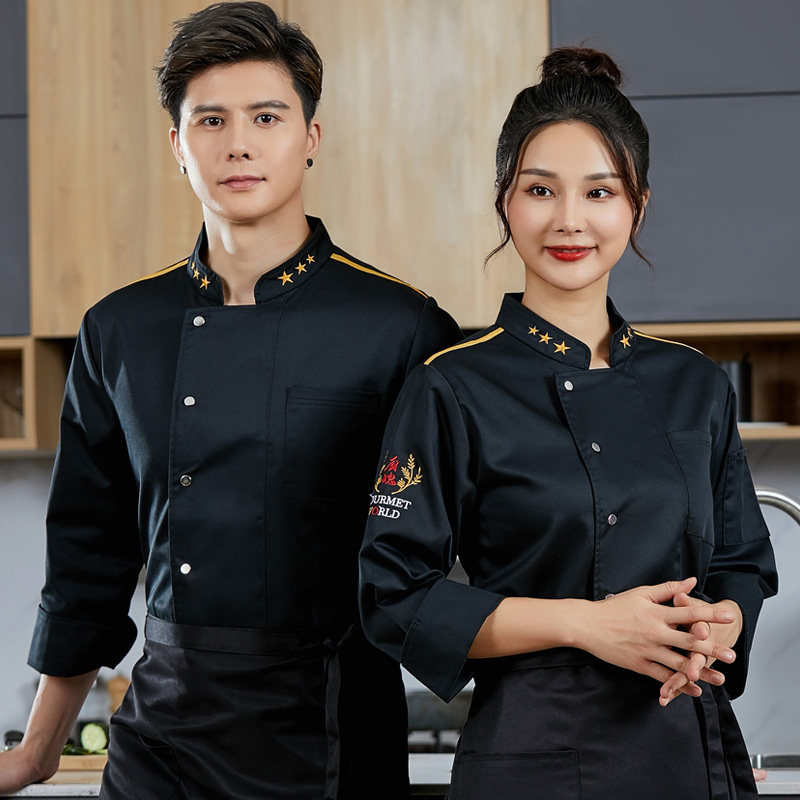 厨师工作服短袖男夏季透气烘焙蛋糕酒店饭店食堂厨房餐饮长袖工衣