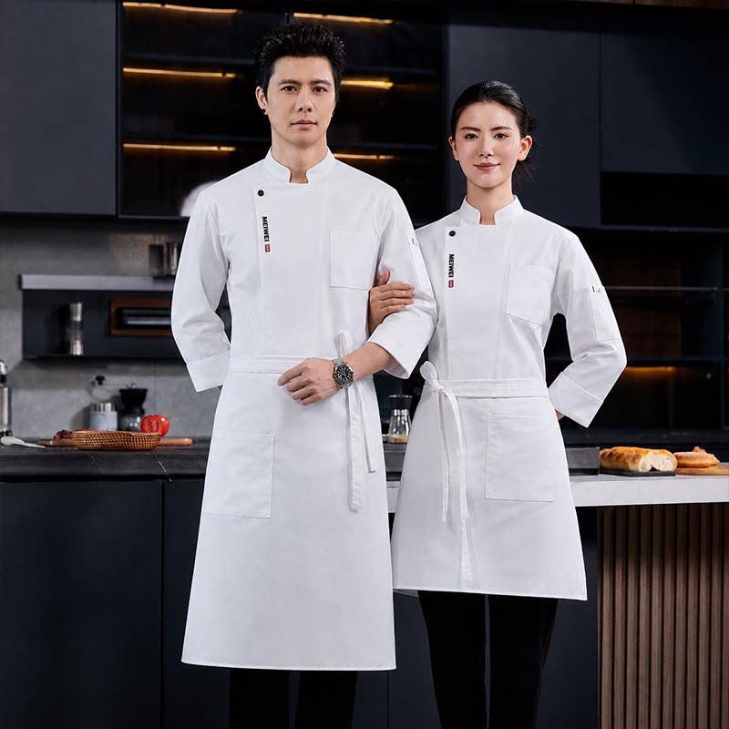 高档厨师工作服长袖纯棉餐饮酒店食堂烘焙面点后厨烹饪服装女定制