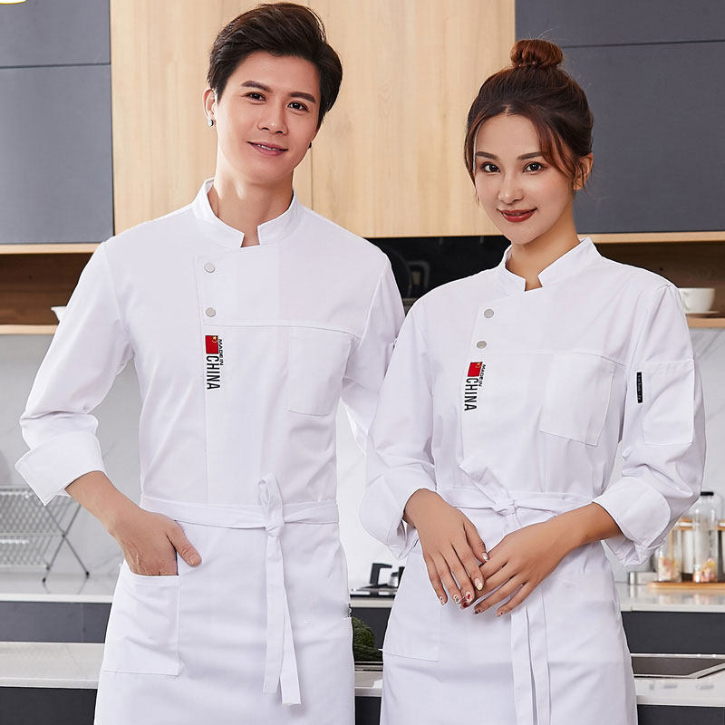 高端酒店纯棉厨师服长袖男秋冬饭店餐饮后厨房烘焙工服短袖透气女