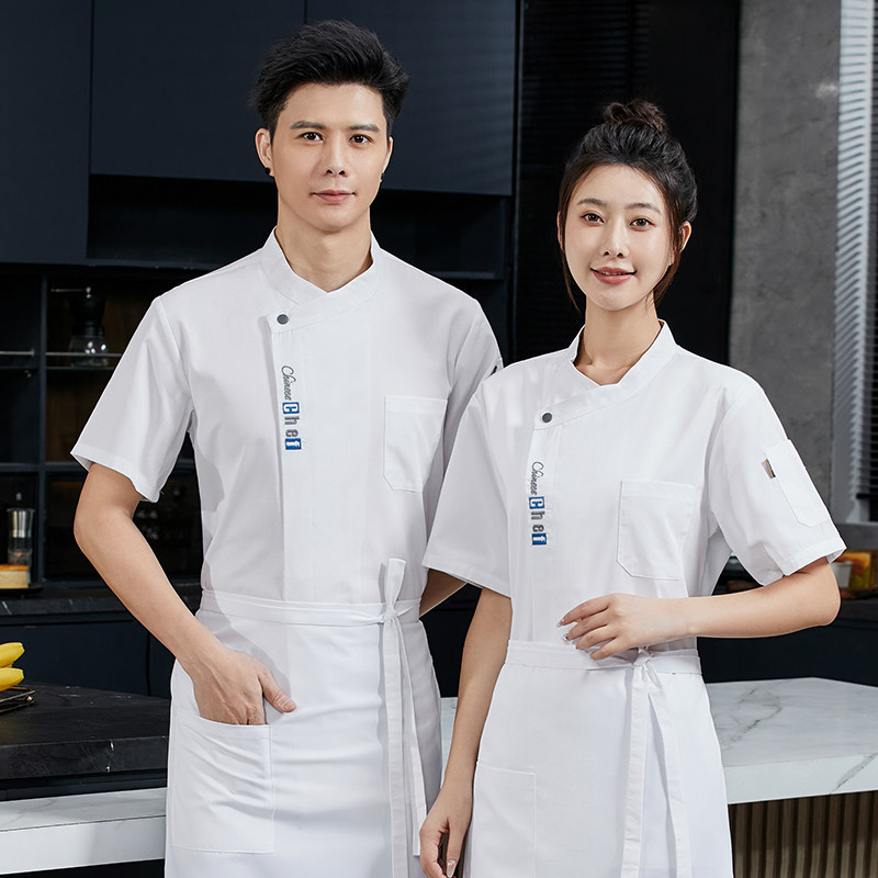 新款酒店厨师服短袖夏透气餐饮酒店后厨房工作服装男蛋糕店工服女