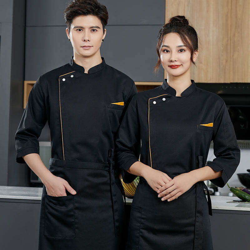 高档酒店厨师服男长袖纯棉饭店西餐厅饭店大厨房烘焙工作服七分袖