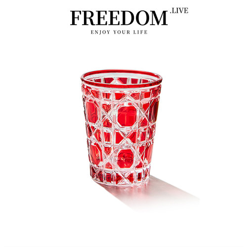 FREEDOM.LIVE 杯具复古浮雕彩色玻璃水杯高级感水晶杯家用 | 菱格