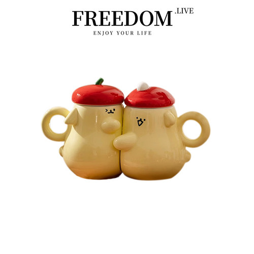FREEDOM.LIVE 杯具情侣水杯高级感一对陶瓷马克杯带盖家用 |贴贴
