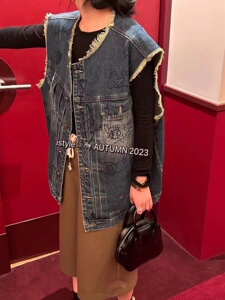 istyle秋冬装新款圆领牛仔马甲女宽松坎肩上衣夹克百搭复古休闲潮