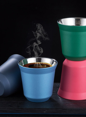 意式浓缩咖啡杯手冲咖啡杯双层不锈钢彩色304隔热分享杯80ML防摔