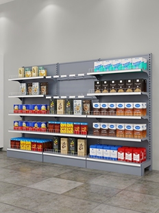 货架超市货架展示架带护栏单双面靠墙货架小卖部文具店商店置物架