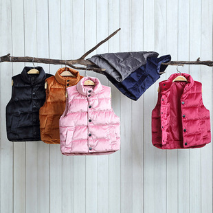超柔儿童羽绒棉金丝绒马甲男女中大童宝宝夹棉立领开扣背心坎肩潮