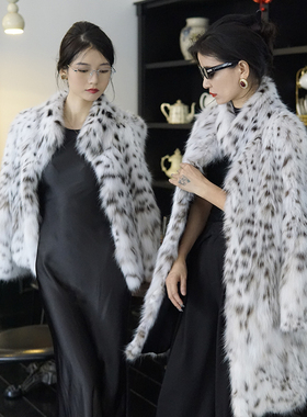 进口皮草貂皮Lynx整皮纯白高奢精致贵气金字塔尖尖裘皮大衣