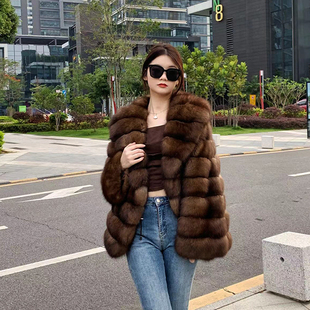 进口青果领大领进口俄罗斯满天星皮草紫貂裘皮貂皮大衣女中长款