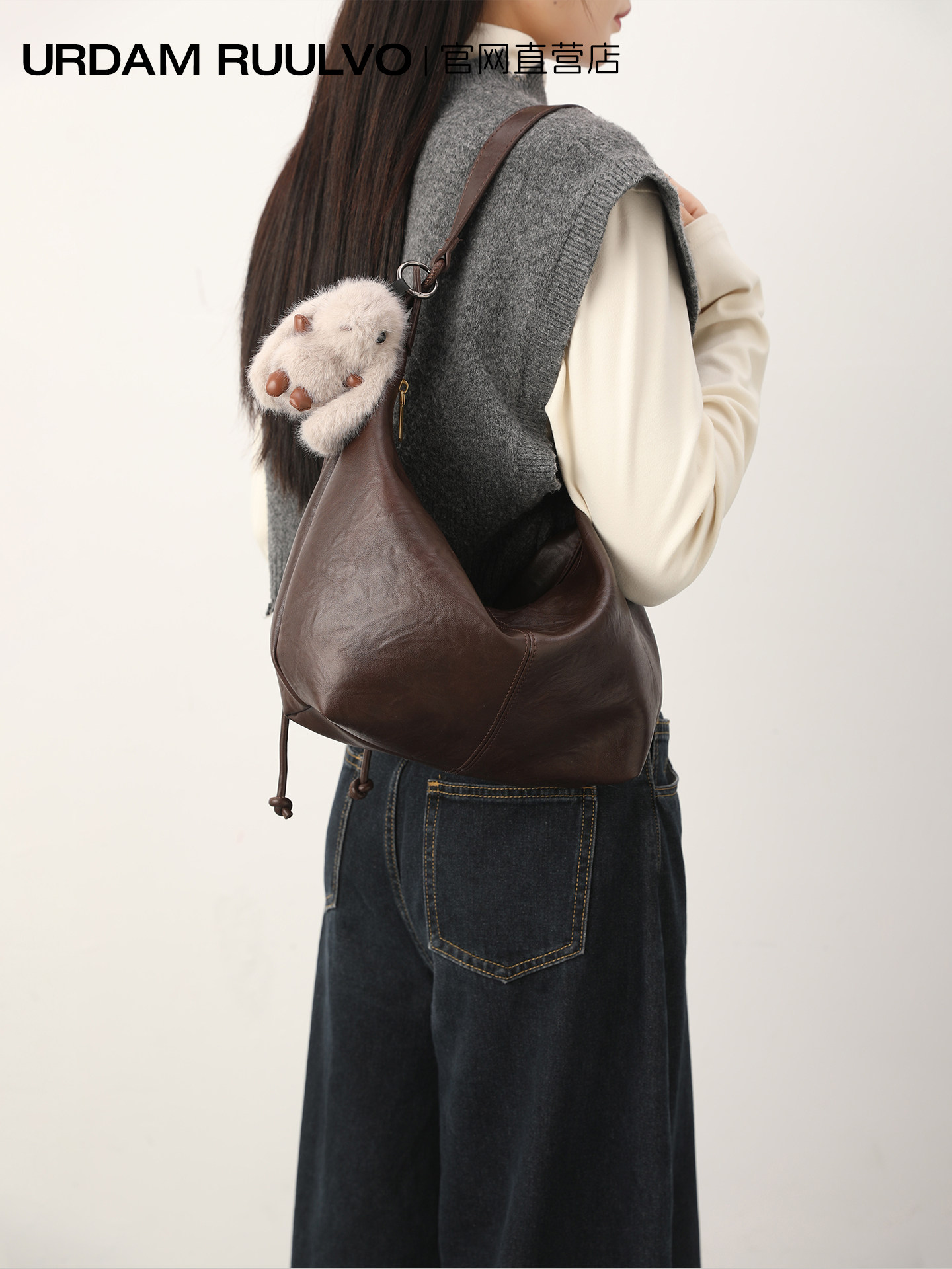UR Women's Large Slouchy Tote Bag, Retro Soft Leather-Look Dumpling Crossbody Bag - Thumbnail 3