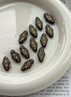 进口捷克琉璃珠复古描金黑菱形祥云珠19x9mm手工串珠材料配件散珠