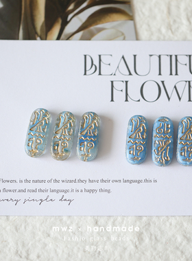 进口捷克珠蓝色复古埃及牌25*10mm 手工diy串珠手链项链耳环材料