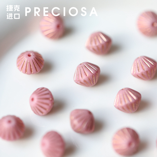 捷克进口PRECIOSA粉色描金灯笼珠9mm 手工串珠DIY手链项链材料