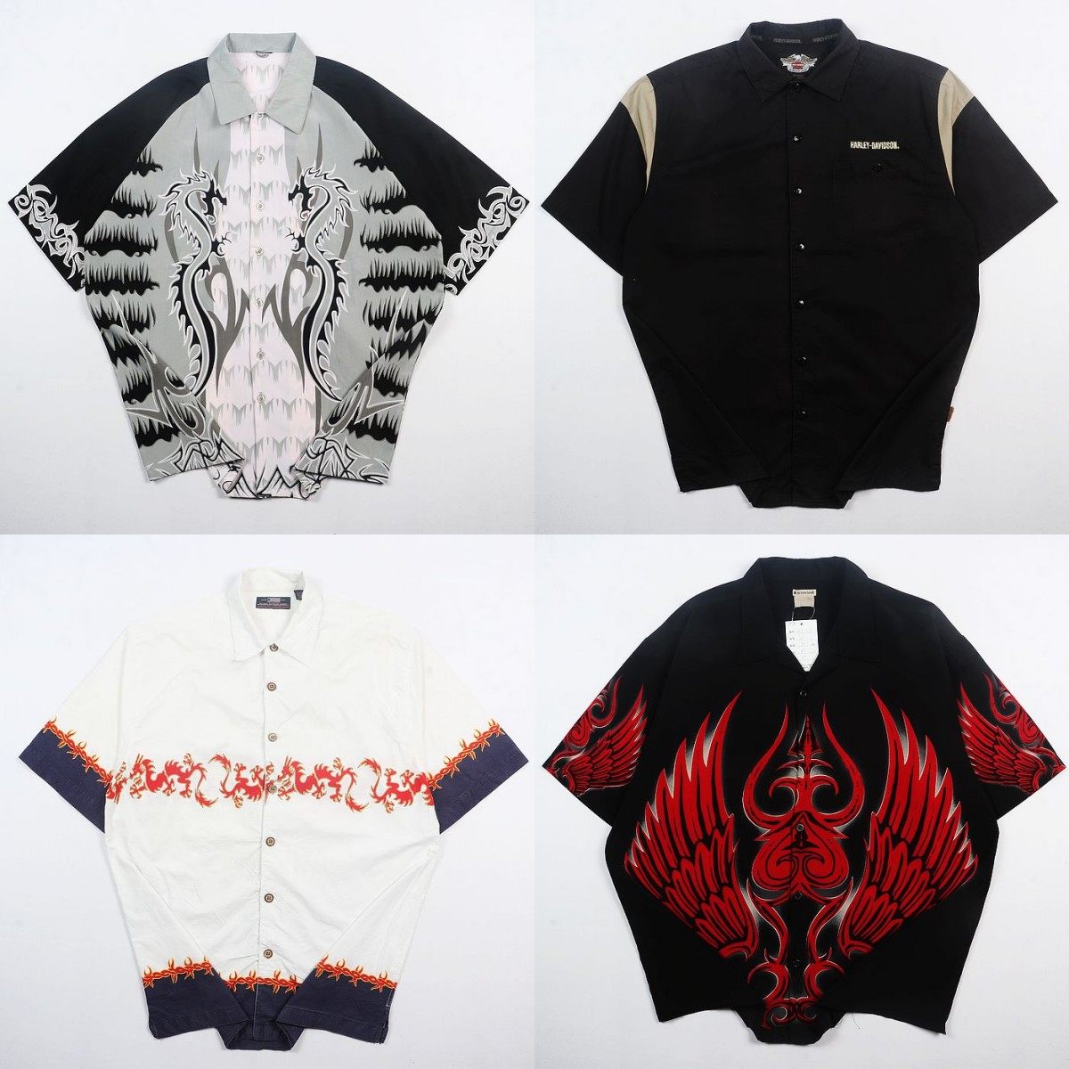 vintage古着美式夏威夷街头火焰宽松短袖哈雷古巴领男女花衬衫