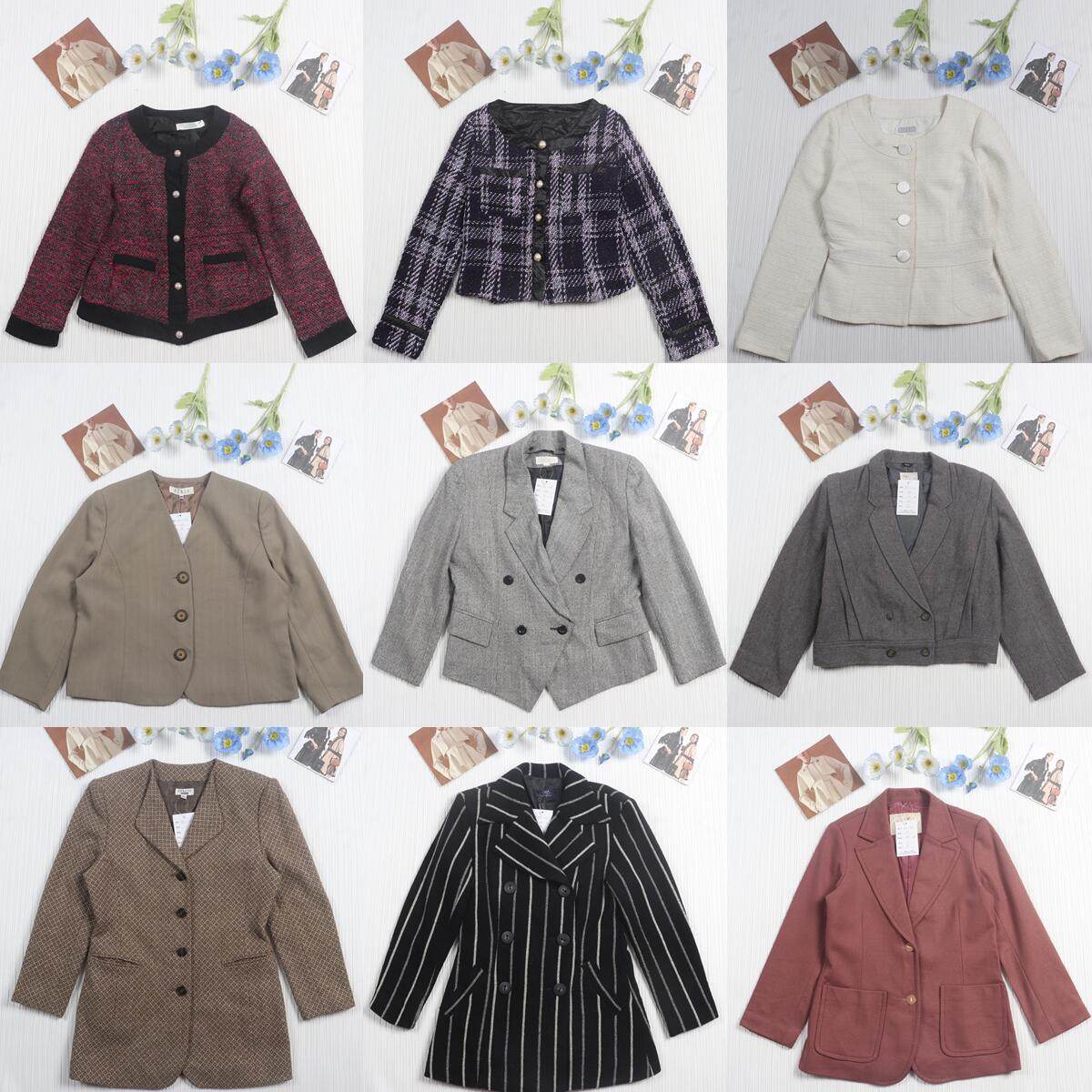 古着日系经典款少女复古通勤西服法式小香风气质毛呢格子西装外套