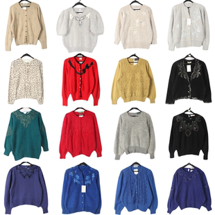 Vintage古着森女系文艺甜美软妹安哥拉高比例兔毛毛衣套头开衫