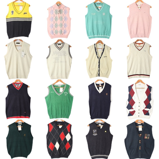 古着vintage手工菱格麻花费尔岛马甲毛衣学院风软妹针织男女复古