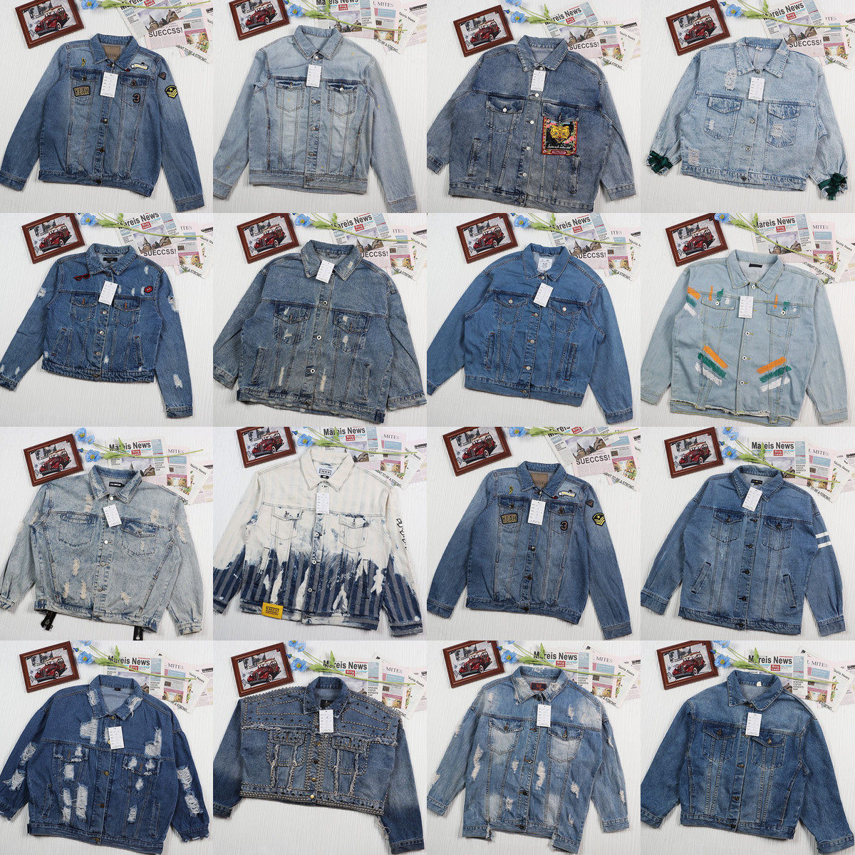 古着vintage美式复古原宿水洗做旧宽松BF阿美咔叽牛仔外套夹克N