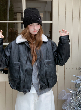 【档口现货】毛领撞色PU皮羽绒内胆 羽绒服2C233-811-P210-K319