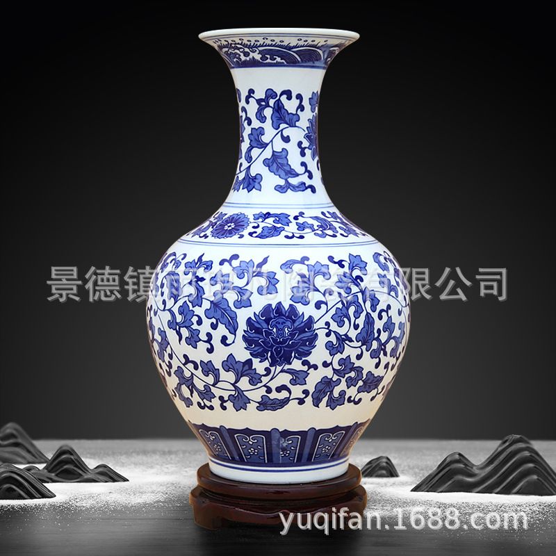 景德镇陶瓷器中式青花瓷花瓶摆件办公室客厅博古架玄关插花装饰品