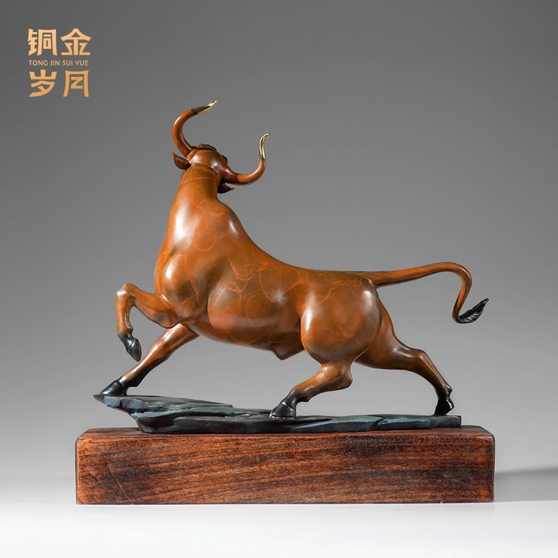 铜金岁月牛转乾坤黄铜牛摆件公司上市商务送礼品旺市牛办公室装饰