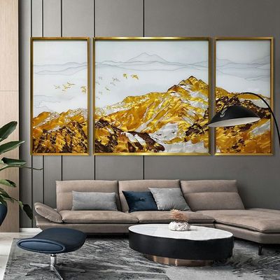 手工珐琅彩装饰画客厅沙发背景墙组合壁画立体轻奢挂画锦绣山色