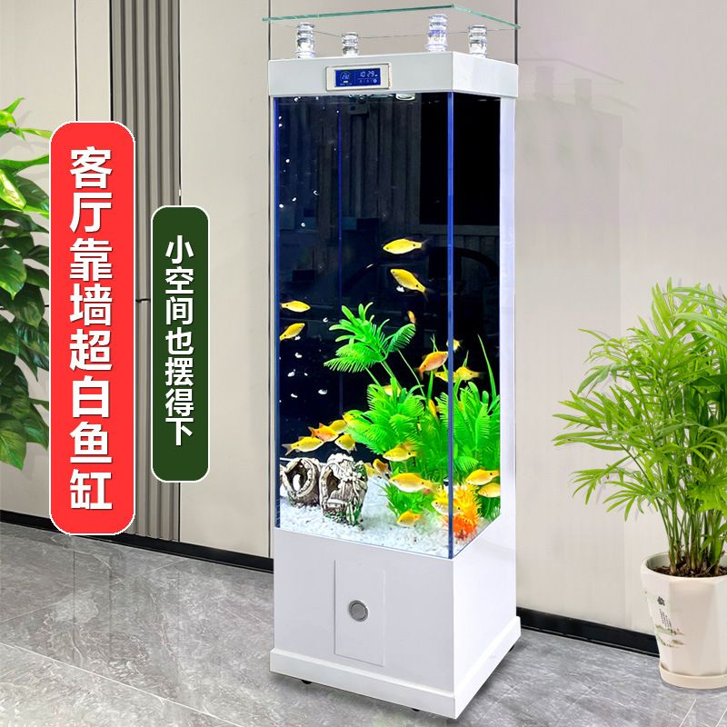 鱼缸客厅家用超白玻璃中小型落地靠墙水族箱免换水立式造景金鱼缸