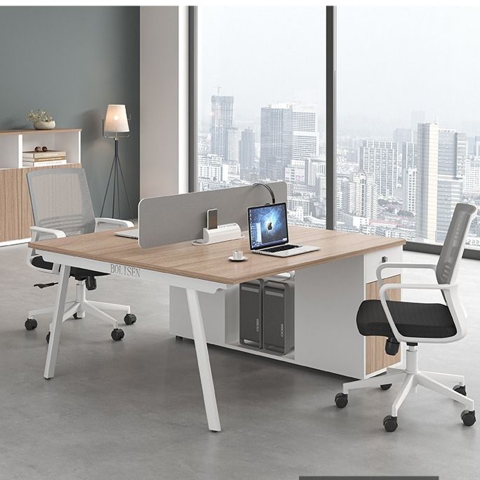 简约现代职员办公桌椅子组合办公室员工位原木色时尚电脑桌屏风卡