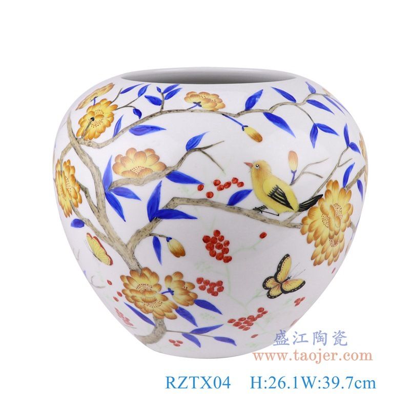 景德镇陶瓷手绘花鸟冬瓜鱼尾花瓶家居客厅现代装饰工艺品收藏摆件